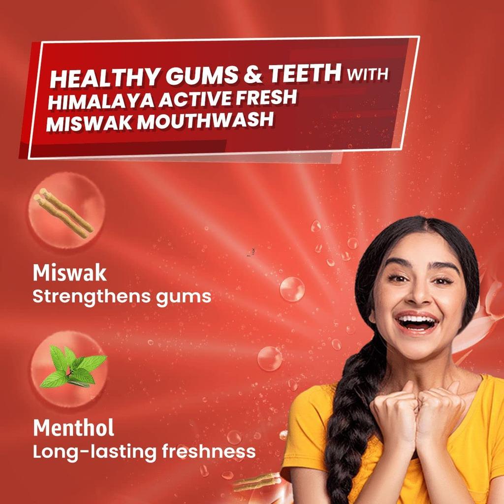 Himalaya Active Fresh Miswak Mouthwash 215ml Alcohol-Free Plaque Prevention Fresh Breath