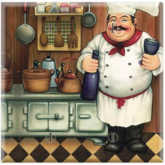 Графические настенные пластины - Bon Appetit Chef in the Kitchen - Двойная настенная розетка Two Gang Blank