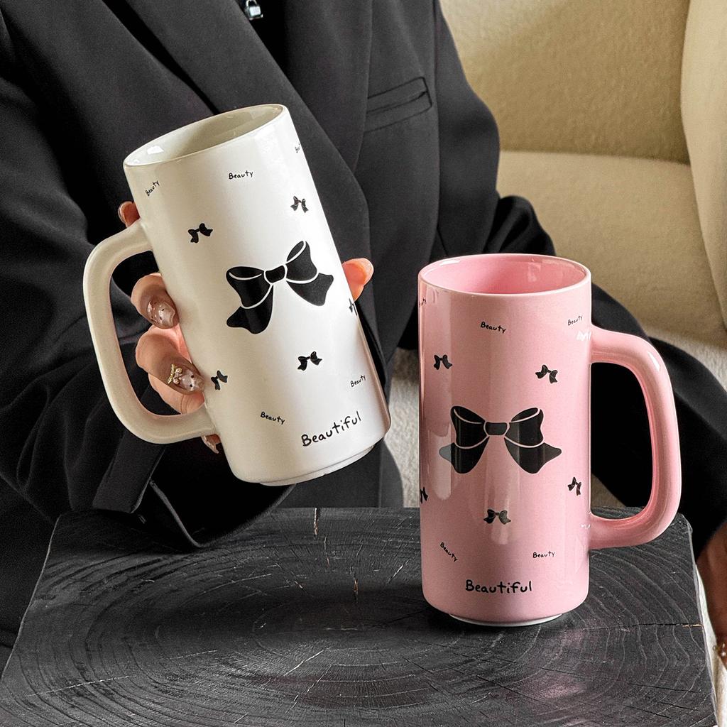 Bogen Keramik Gerader Becher Bürogeschenk Geschenkbecher für Beste Freundin mit Hoher Optik Becher für Mädchen Haushalt Wasserbecher