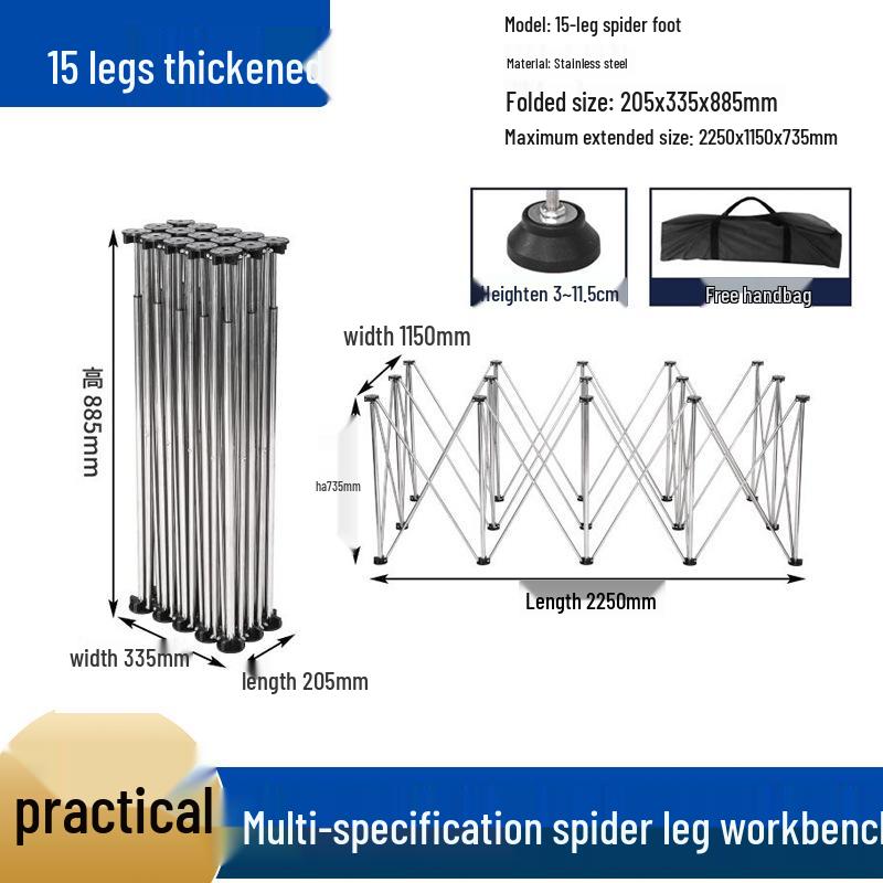 Foldable Spider Leg Workbench with Stainless Steel Brackets - Multifunctional Vending Tabletop and Tile Mason.
