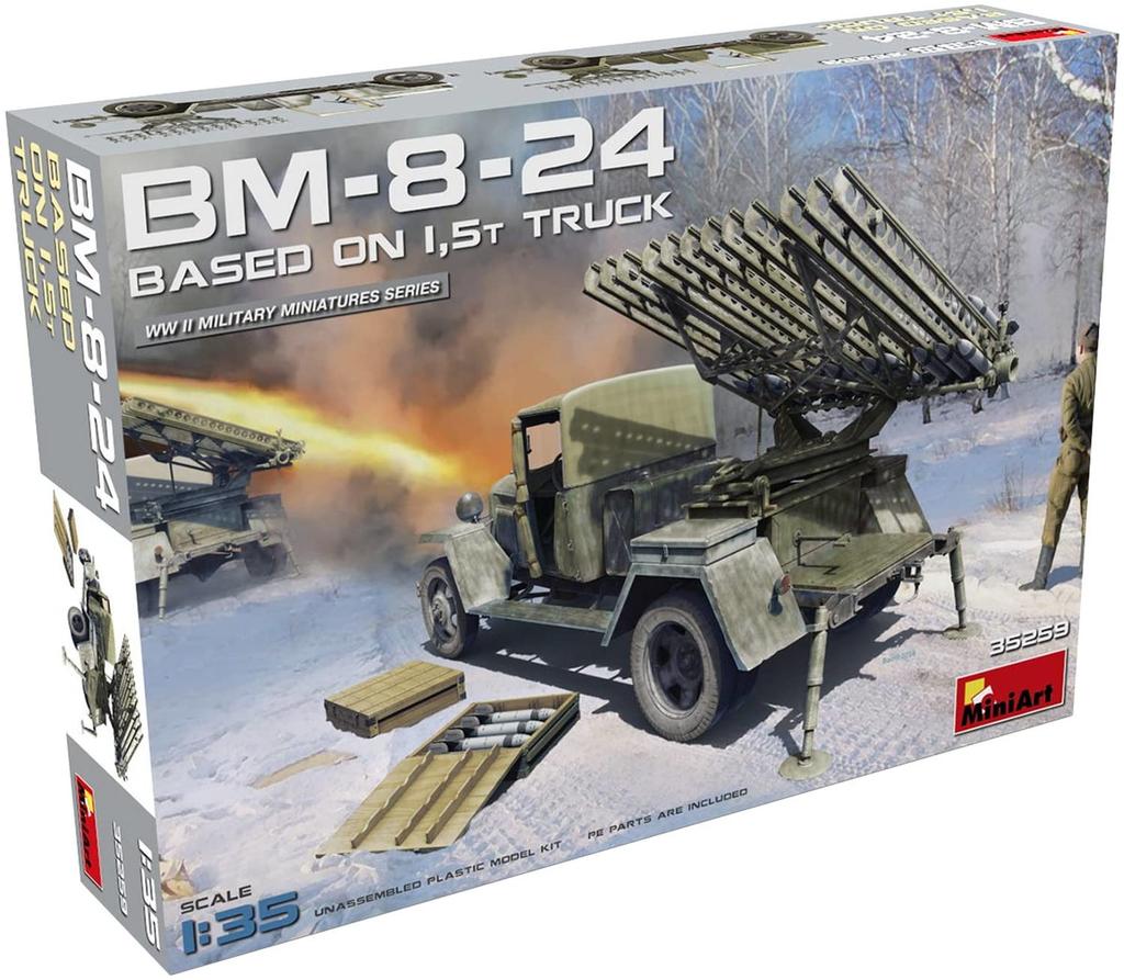Miniart scale Soviet Katyusha gun mounted on a plastic model kit MA35259 1/35 BM-8-24 1.5-ton truck,