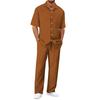 Men's Summer Hawaiian Solid Stripe Textured Button Shirt Trousers Set