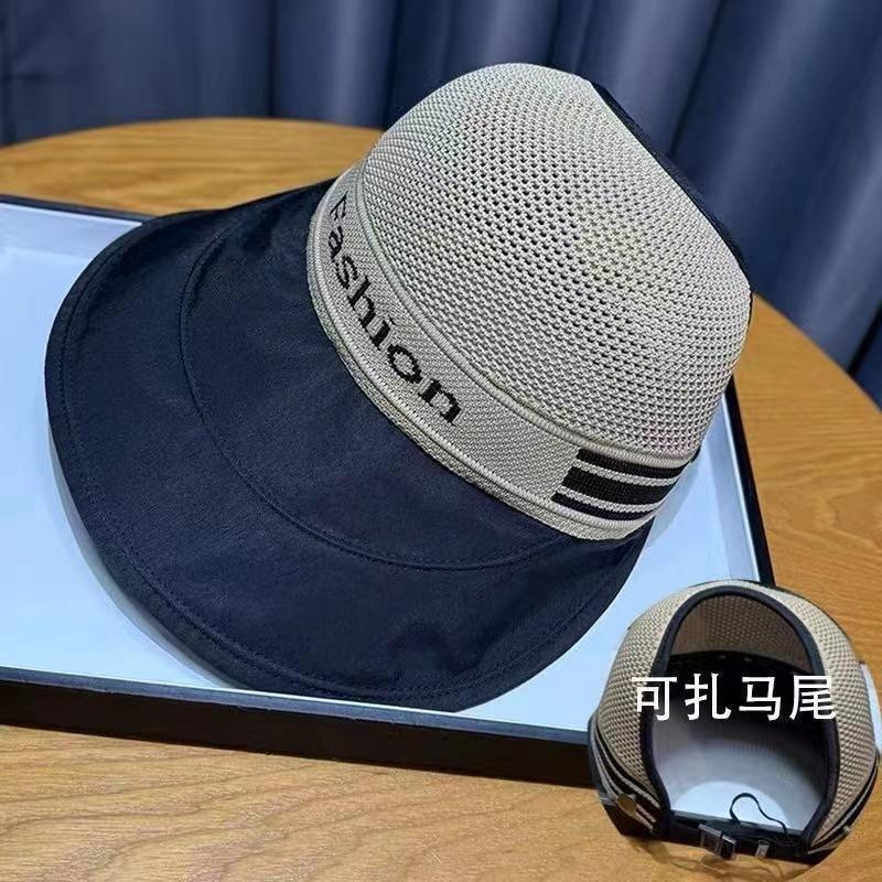 

Hollow breathable fisherman hat children summer outdoor large brim sunshade sunscreen hat can tie ponytail cap One size fits all