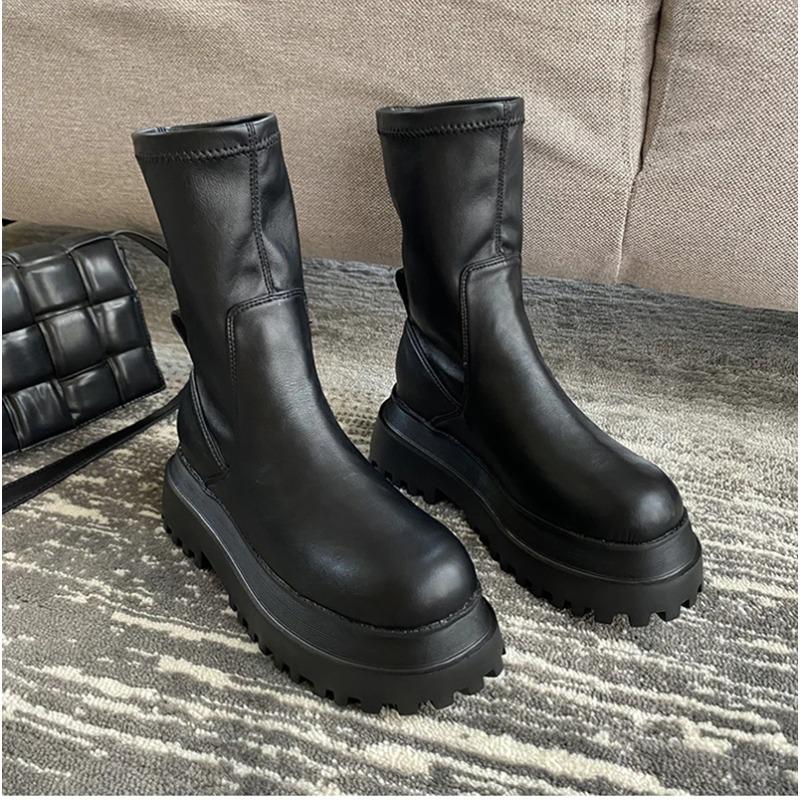 Móda 2025 Zimní Robustní Platformové Podpatky Dlouhé Kozačky Kulatá Špička Zip Silná Podrážka Dámská Móda Zima Dámské Kozačky po Koleno