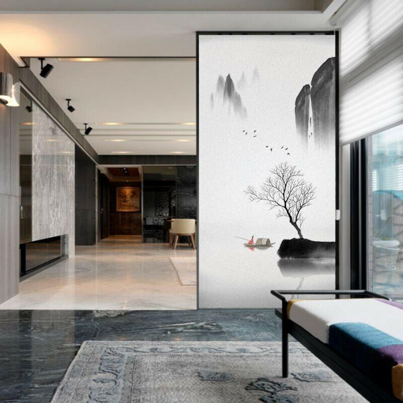 Chinesische künstlerische Landschaftsmalerei Fensterfolie Undurchsichtig Statisch haftend Ohne Klebstoff Dekor Glasaufkleber Fenster-Sichtschutzfolie