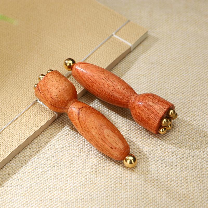 

Lotus Seedpod Beauty Professional Brass & Rosewood Facial Gua Sha Tool Eye Relaxation Spot Meridians Acupoint Massage Handheld