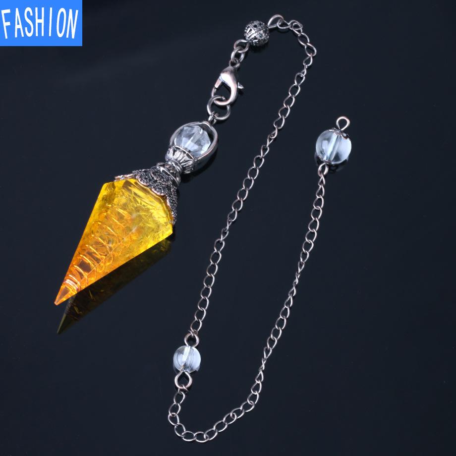 Colorful Crystal Pendulum Bronze Fashion Natural Gravel Resin Spring Hexagonal Cone Pendant