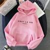 Mangas compridas bolso frontal cordão forro de lã pulôver com capuz outono inverno carta impressa solta moletom feminino streetwear