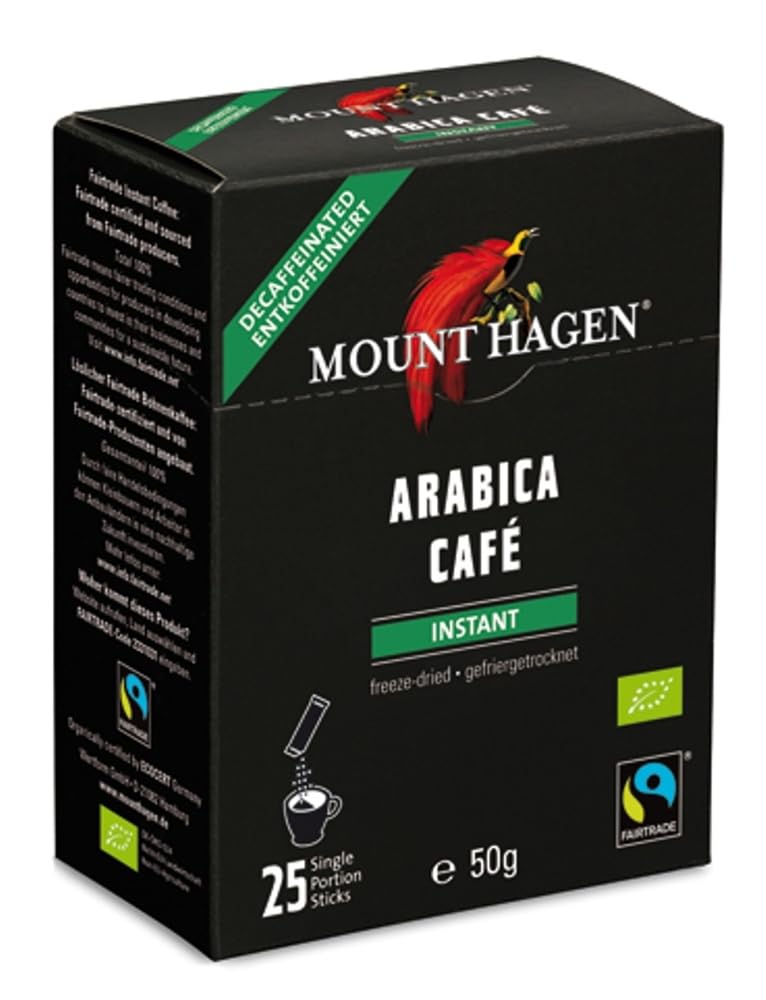 Mount Hagen Fairtrade Decaffeinated Instant Coffee Sticks, 50g (2g x 25 Packs)