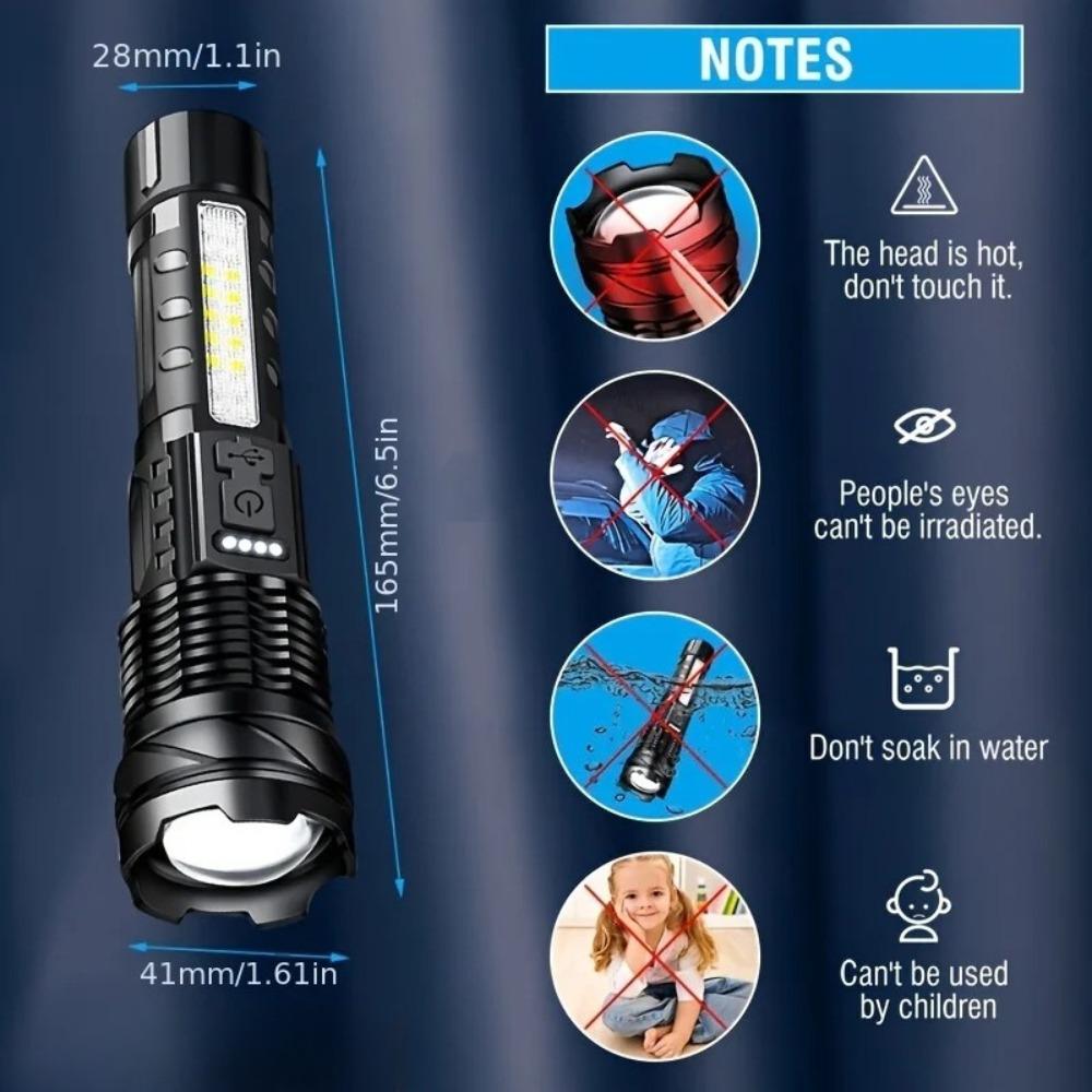 9000LM Powerful P50 LED Flashlight Waterproof 18650 Torch With Side Light Camping Fishing Lantern USB Rechargeable Zoom Lamp