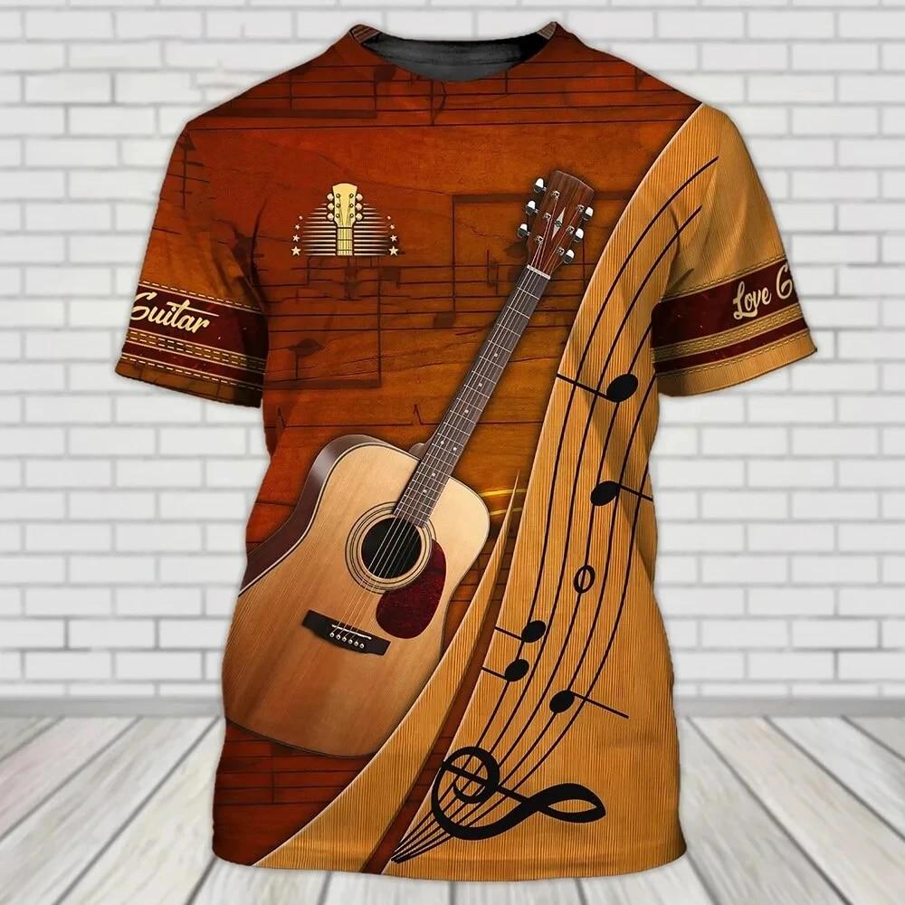 Unisex Herren T-Shirt 3D Gitarrenliebhaber Print Kurzarm T-Shirts Pop Musik Stil Übergroße Tops Straße Harajuku Herrenbekleidung