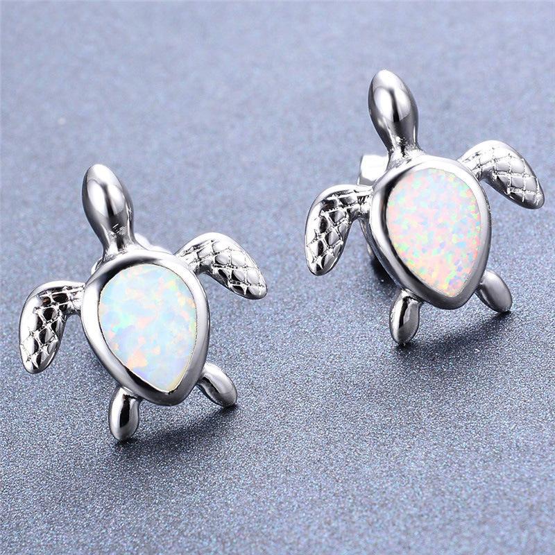 

Wish temperament European and American platinum opal water drop turtle pattern stud earrings versatile simple jewelry