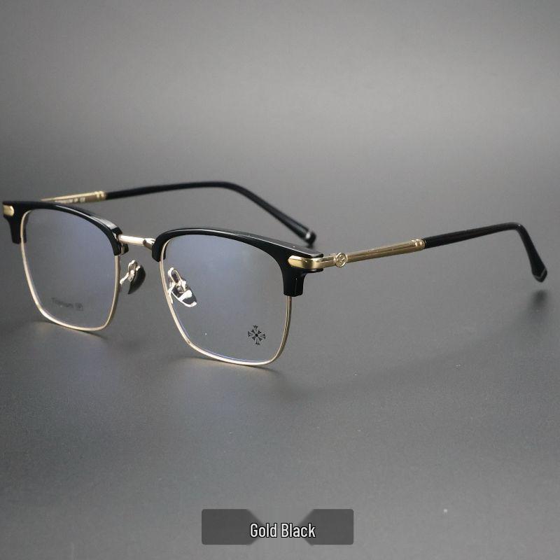 Men's PUNK Retro Titanium Eyebrow Half-Rim Glasses Frame, Large-Face Fit