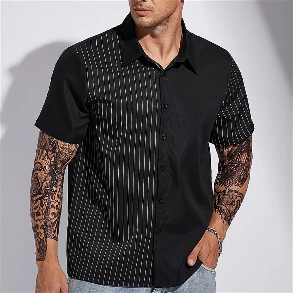 Fashion Men's Striped Print Shirts Button Short Sleeve Lapel Streetwear Summer Basic Blouse Classic Shirts for Men
