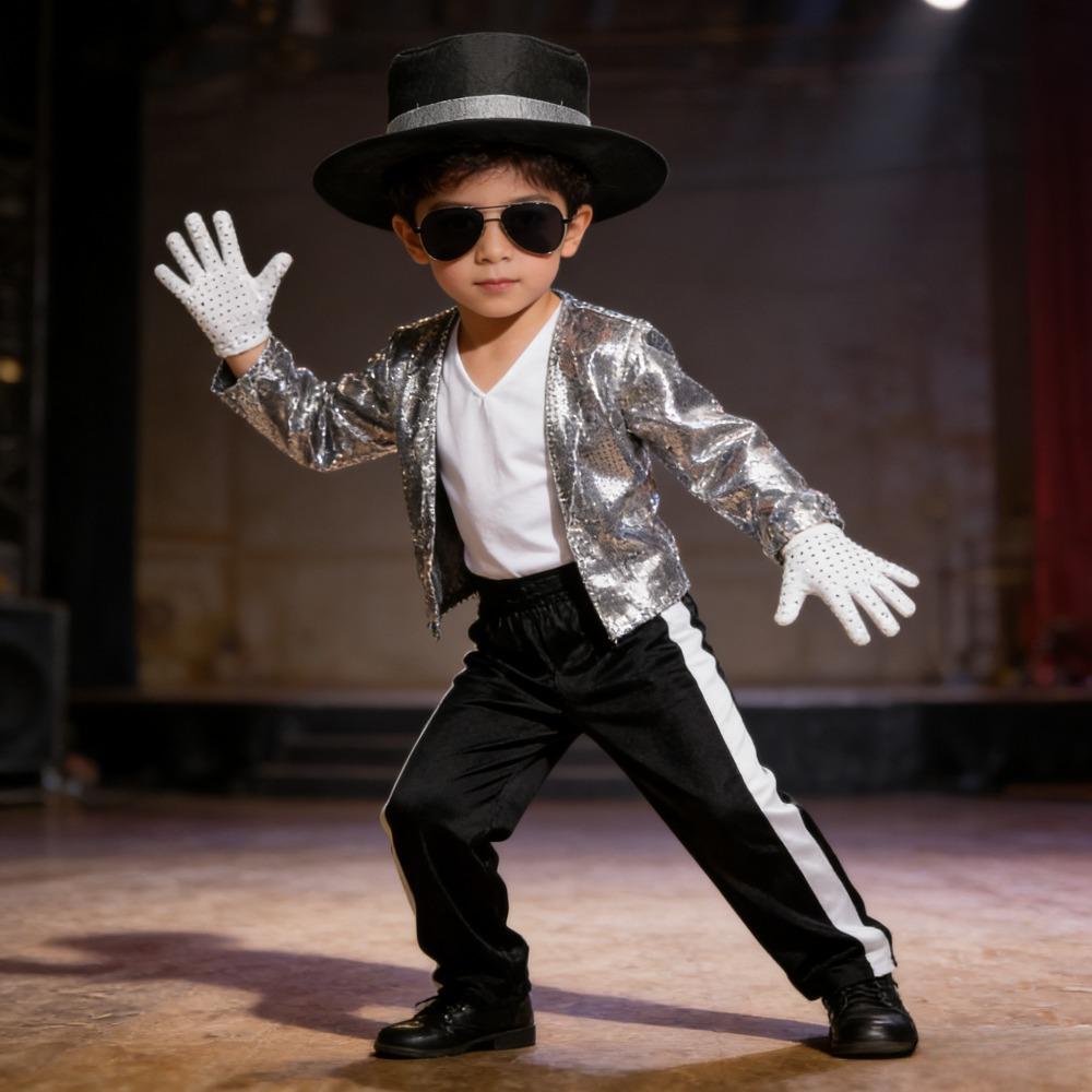 Kids 70s Michael Jackson Fancy Dress Costume Halloween Hippie Outfit Children Day Party Performance Groovy Vintage Themed Look