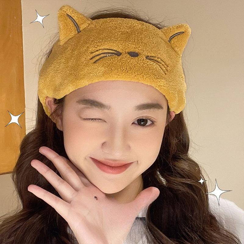 Cute Amy Cat Coral Fleece Hair Band, Cat Ears Face Wash Headband, Makeup Face Wash Headband