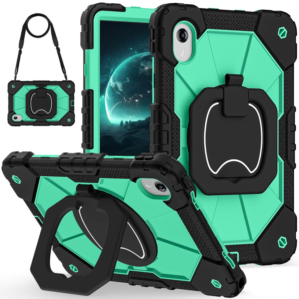For Lenovo Tab Idea 11/Xiaoxin Pad 2025 11inch 360 Rotating Stand Case Color-blocking with Handle and Pen Holder&Shoulder Belt