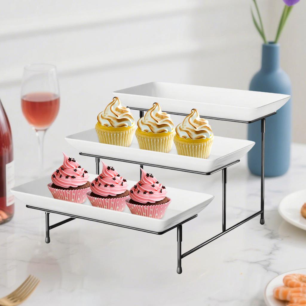 3 Tier Rectangular Serving Platter Stand Set Porcelain Fruit Dessert Display Tray for Home Party Wedding Cupcake Display Stand