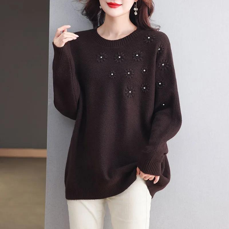 

Светр для жінок Осінь Зима Потовщений пуловер Теплий в язаний светр Довгий рукав Джемпер Oversize Светр Топ M коричневий