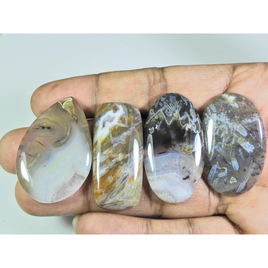 188Cts. Natural Turkish Stick Agate Mix Cabochon Loose Gesmtone 4 Pcs Lot A-203