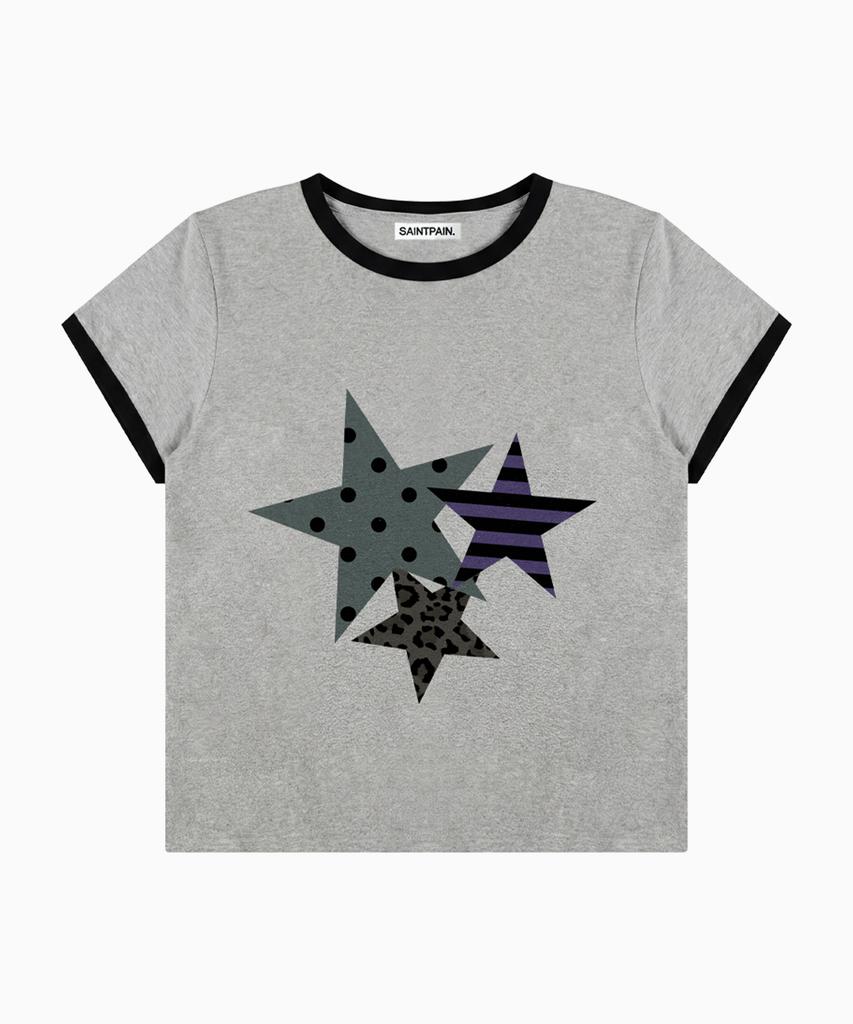 SAINTPAIN Sp Star Patchwork Crop Ringer T-Shirt Melange Grey