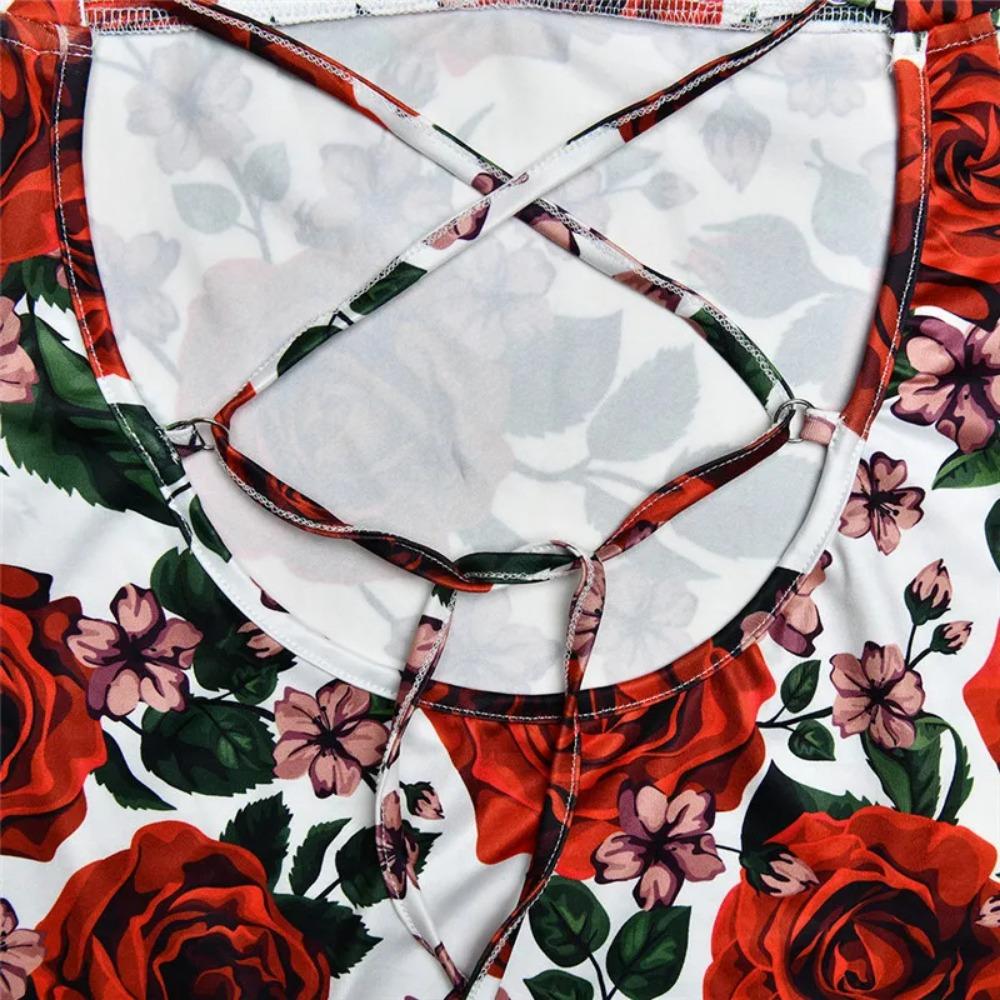 Spaghettiträger Rückenfreies Druckkleid Für Damen Mode Tiefer V-Ausschnitt Ärmellos Schnürung Bodycon Bedruckt Sexy Langes Kleid