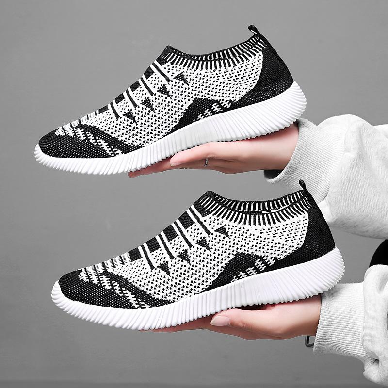 Summer flying woven women's shoes casual fashion large size 42 lightweight breathable flat shoes single shoes walking sports shoes 43