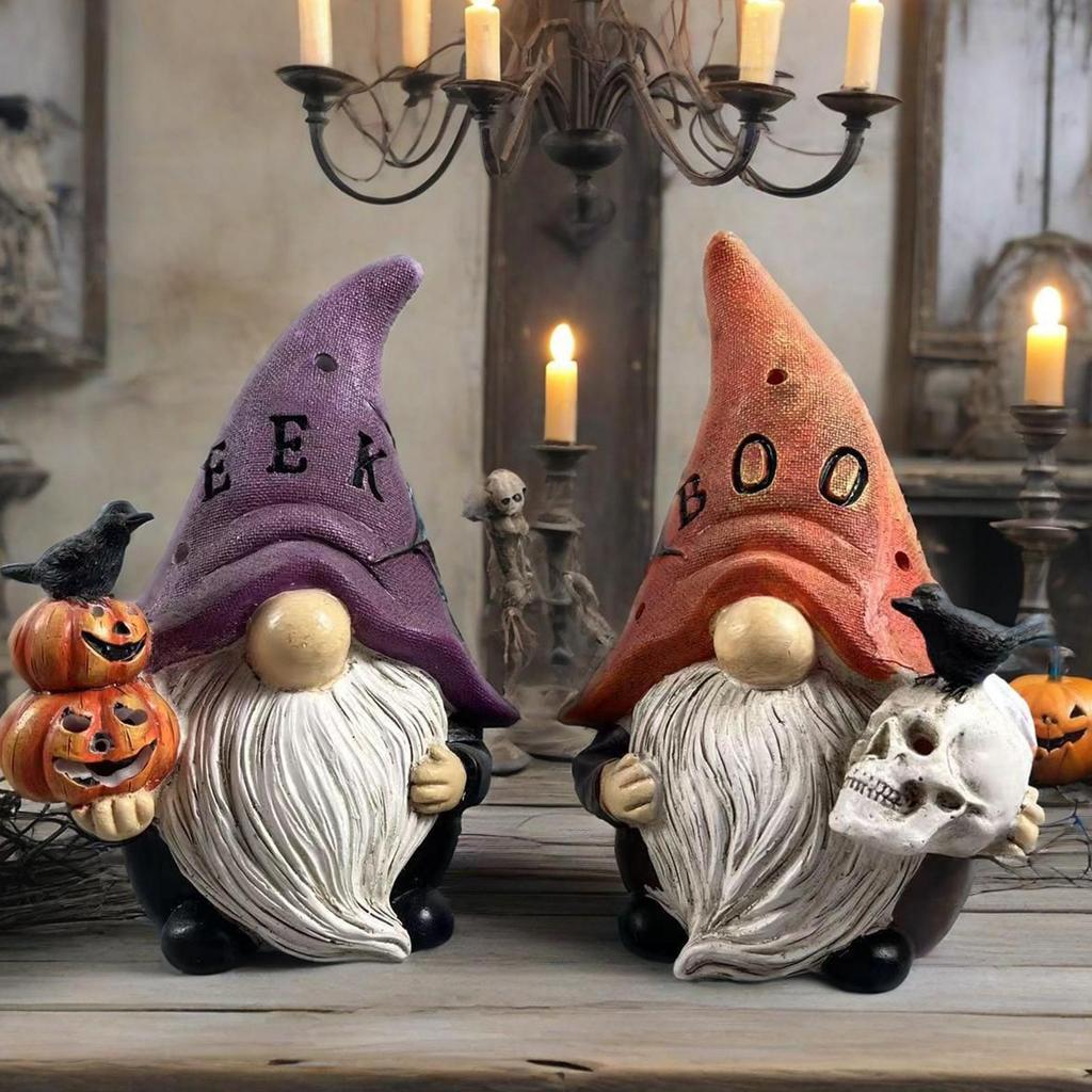 Halloweenské gnómové strašidelné gnómové stolní sošky pryskyřičná soška halloweenské figurky na terasu zahradu dvorek stolní římsa