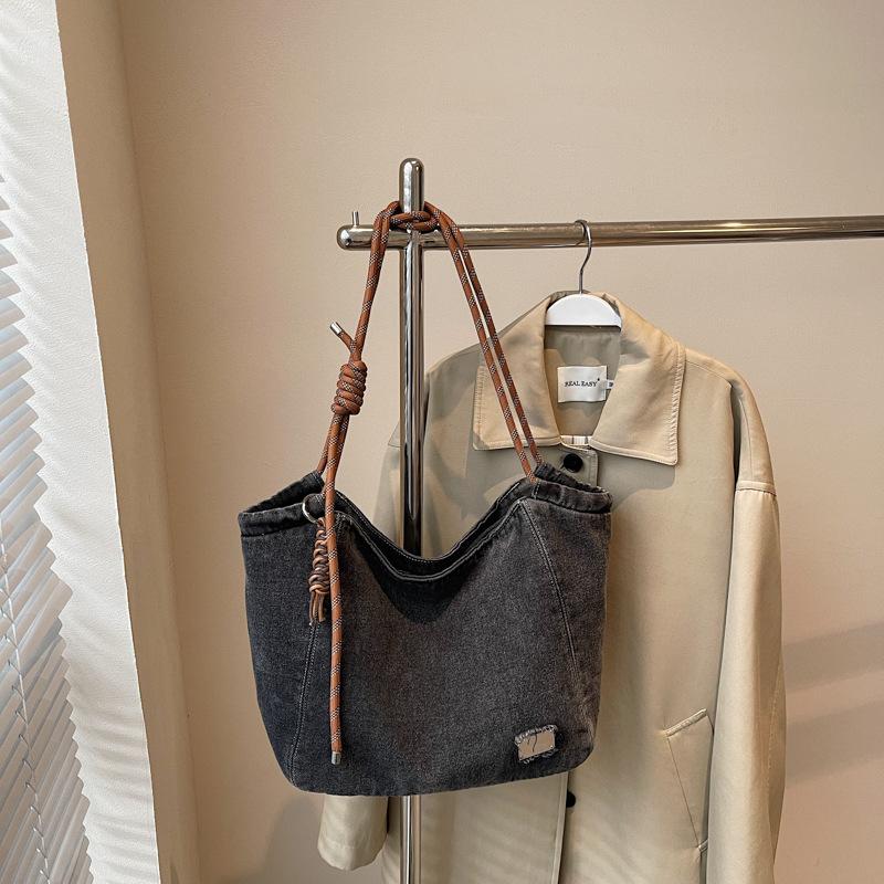 Denim Tote Bag Women's Shoulder Bag Student Class Large Capacity Spring and Summer Handbag Fashion Wing Bag