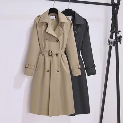 Dongdaemun Korean Classic Women's Mid-Length Autumn Windbreaker with Waist Tie
