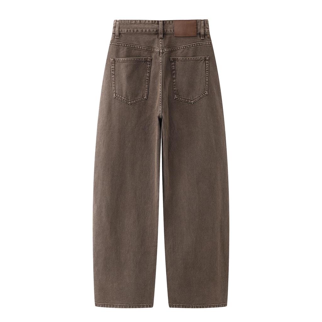 Spring 2026 Women's Mocha Brown Wide Leg Crooked Jeans