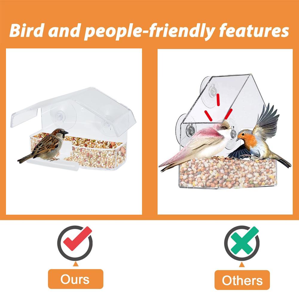 Alimentador de Pássaros com Ventosa e Suporte Pendurado Acrílico Transparente Casa Gaiola de Alimentação para Vidro de Janela de Casa Recipiente para Comida de Pássaros Novo