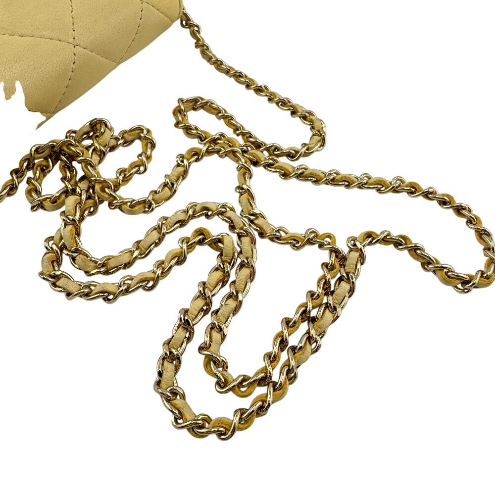 Chanel Compact Wallet Card with Chain Matrasse Lambskin Coin Case Yellow Lambskin Women Used