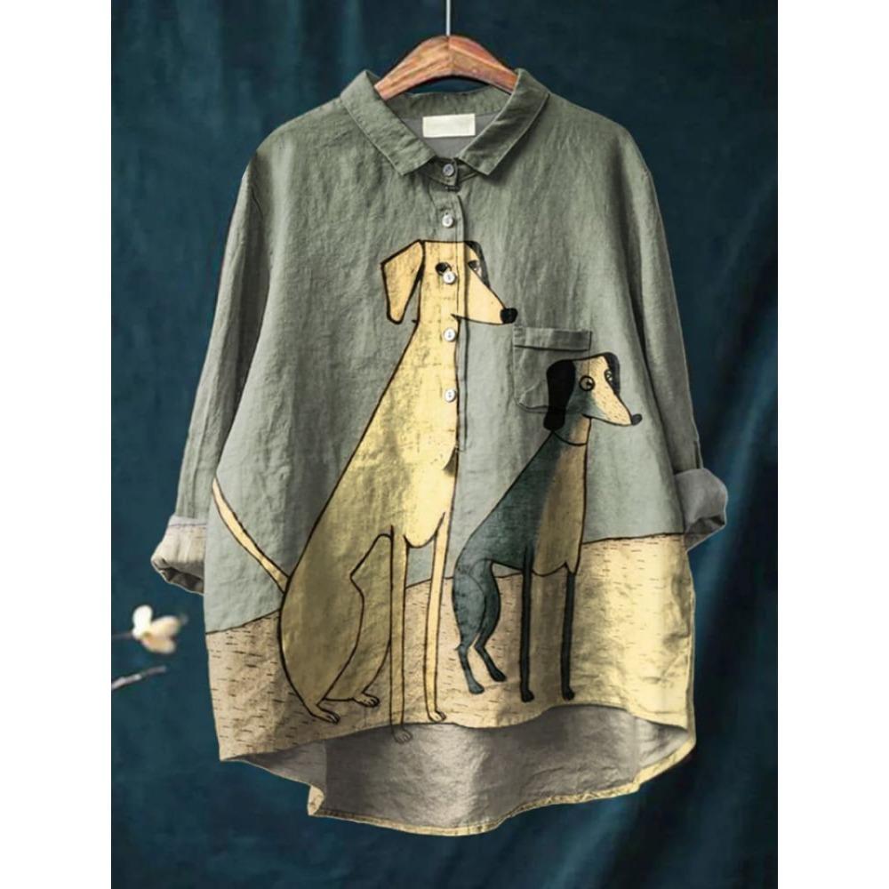 Damen Hemd mit Kragen, halber Knopfleiste, lockerem Schnitt, lässig, langen Ärmeln, aus Polyester