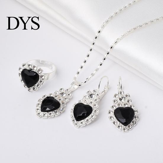Lightweight Jewelry Set Heart for Women Shiny Rhinestone Elegant Necklace Earrings Ring Bridal Wedding Accessory Stylish