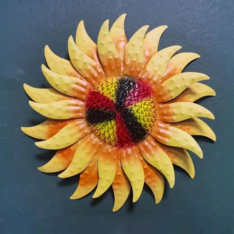 Metal Sunflower Sculpture Wall Art Decor Flower Colorful Crafts Ornament for Home Courtyard Party Decoration Gift