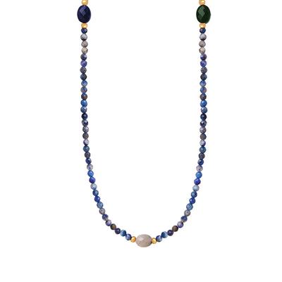 French Baroque Retro Blue Grey Natural Stone Round Beads Beaded Handmade Necklace Versatile Personality Temperament Clavicle Chain