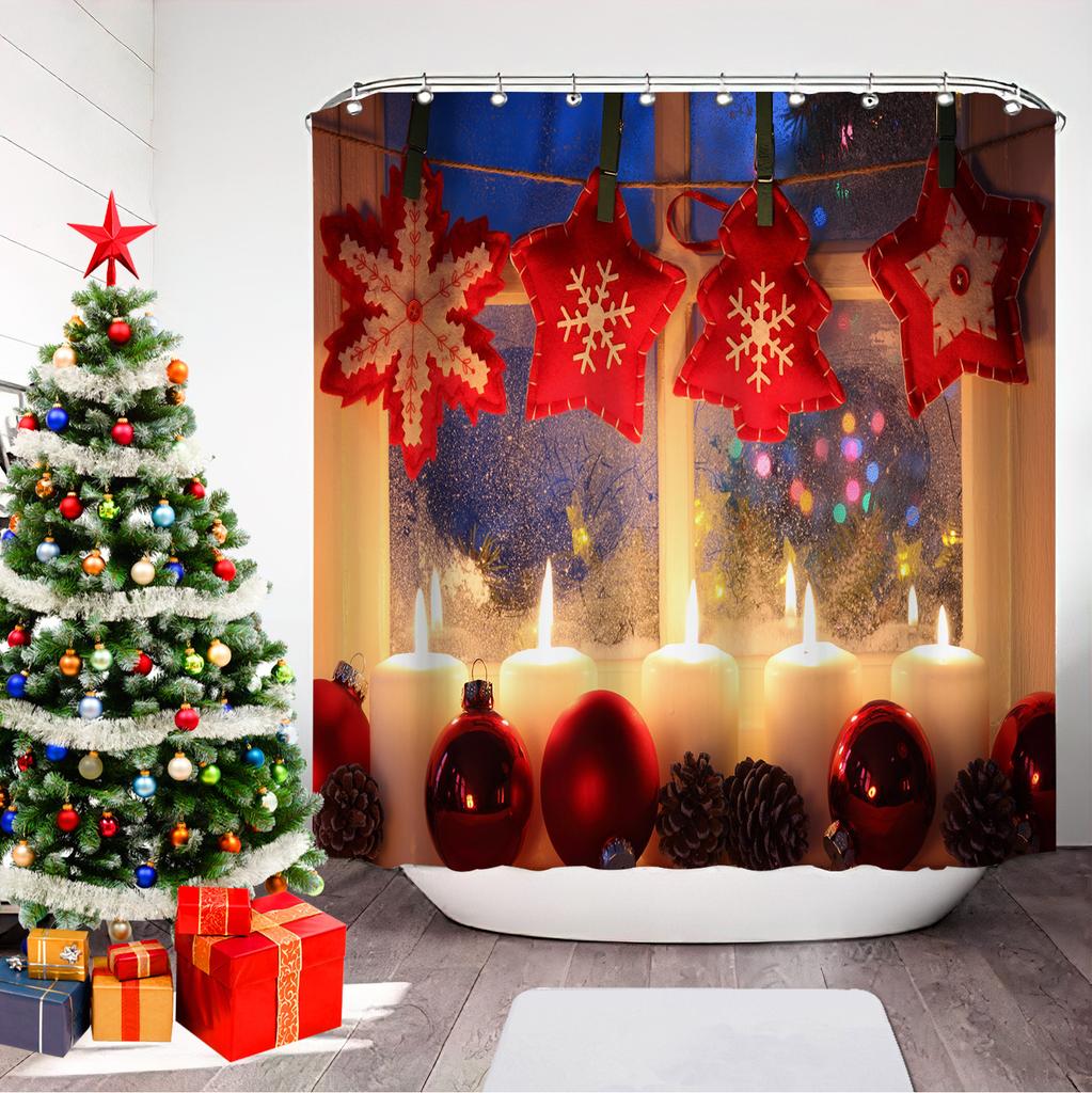 GAEChristmas Printed Bathroom Shower Curtain Snowman Santa Claus Waterproof Polyester Curtain Home Decoration Window Christmas