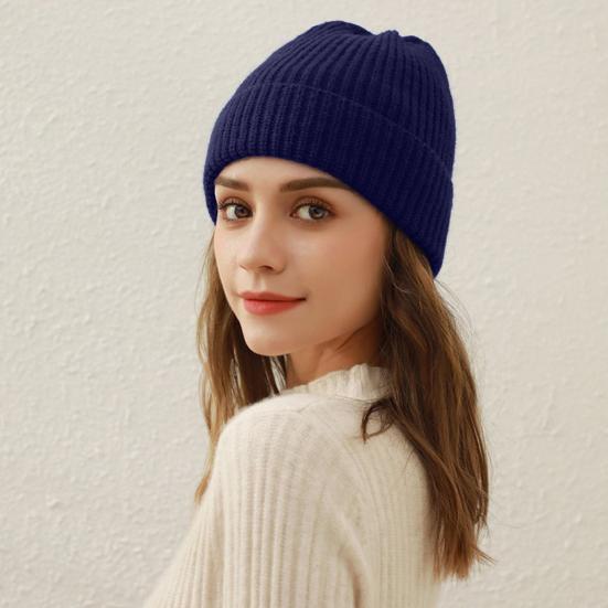 Women Winter Hat Solid Color Thick Warm Knit Hat Brimless Ribbed Breathable Hat with Good Elasticity Headwear