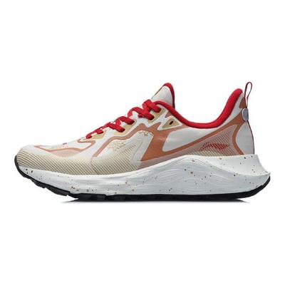 Li Ning Chaussures de Running pour Femmes Amortissantes Cloud Protectives Antidérapantes Résistantes à l'Usure Respirantes Légères à Rebond Basse Tige Baskets Gris Rouge ARHR084-4