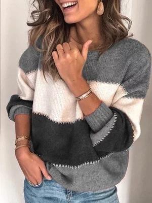 European and American casual autumn and winter new long-sleeved striped sweater women's wish crew neck knitted pullover