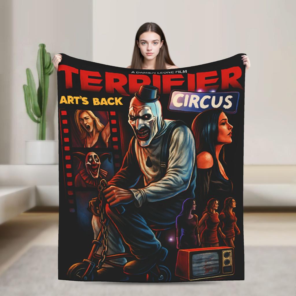 Art Crispies Terrifier Clown Blankets  Warm Novelty Plush Throw Blanket For Kids Living Room Flannel Bedspread Bed Cover