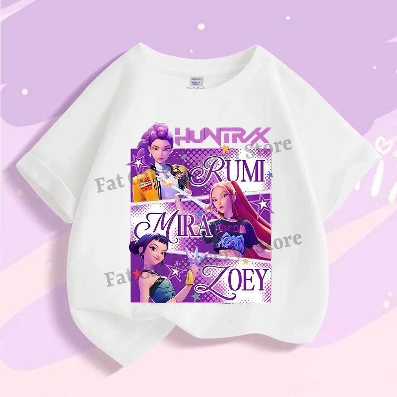 Kpop Tričko Lovce démonů Dětské Roztomilé Rumi Mira Zoey Trička Dívky Chlapci Léto Krátký rukáv Dětské Volnočasové Topy Bavlněné Oblečení Dárek