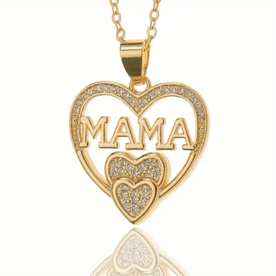 Mothers Day Gift Necklace Rhinestone Heart-Shaped Pendant Anti-Oxidation Alloy Mother Clavicle Necklace Jewelry for Daily Wear Gifting