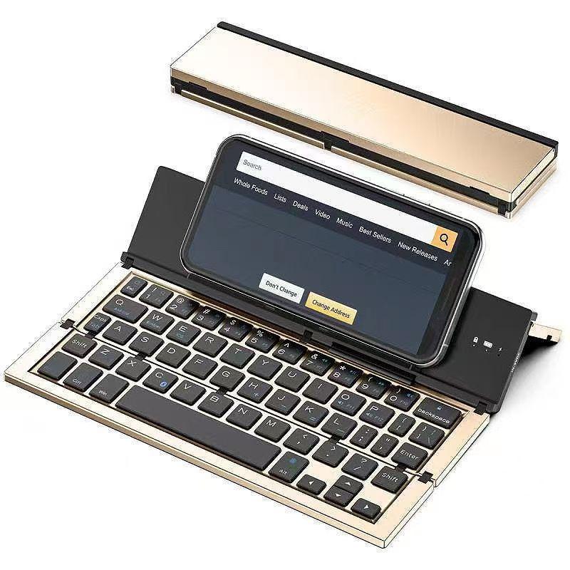 Compact Foldable Bluetooth Keyboard - Silent, Rechargeable, and Portable for Mobile Phones & Tablets