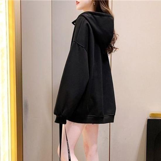 Plus Size Women's Fleece Lined Thickened Hoodie Casual Loose Tops Outerwear Long Sleeve Winter Coat Hooded Sweatshirt