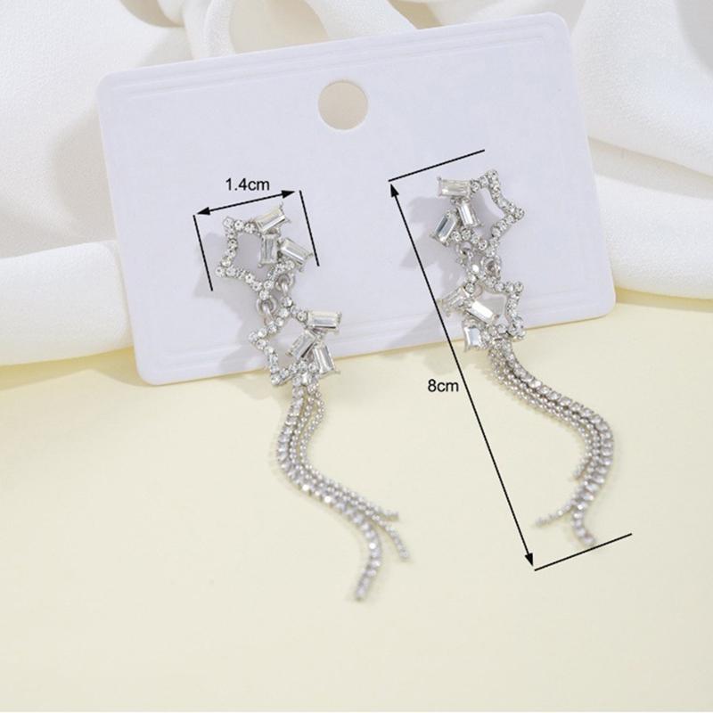New Simple Stars Tassel Earrings For Women Delicate Shiny Rhinestone Drop Earring Fashion Wedding Gift Jewelry