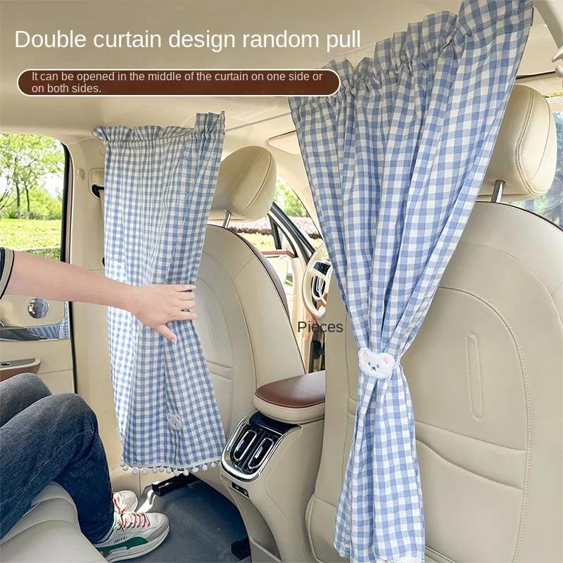 Car Curtains Summer Car Front Rear Partition Curtain -Cute Cartoon Bear Window Shade Privacy Sunscreen Heat Insulation Accessory
