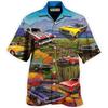 Hawaiian Men Shirt 3D Car Print Short Sleeve Blouse Summer Beach Vacation Single Breasted Fashion Lapel Men's Clothing