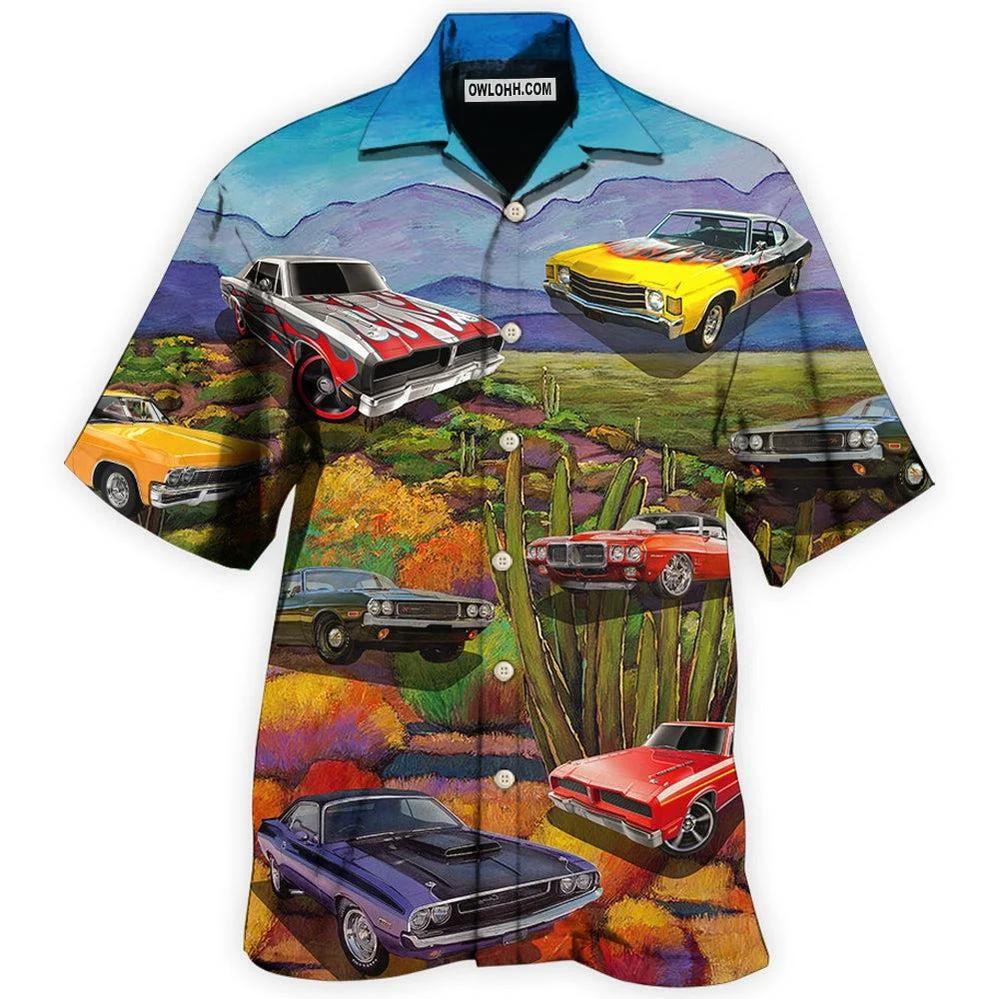 Hawaiian Men Shirt 3D Car Print Short Sleeve Blouse Summer Beach Vacation Single Breasted Fashion Lapel Men's Clothing